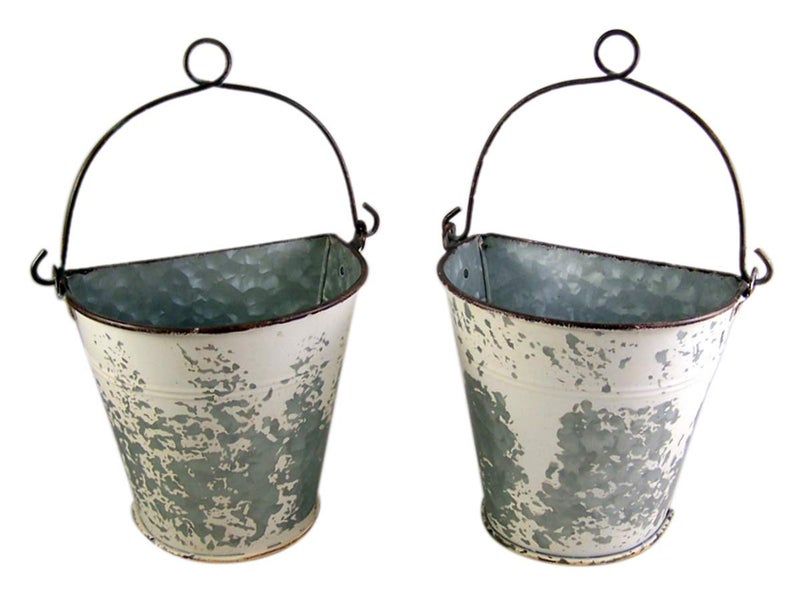 MINIBIRD Primitive Galvanized Half Round Bucket Wall Planters, 6 3/4 Inches - Image 4